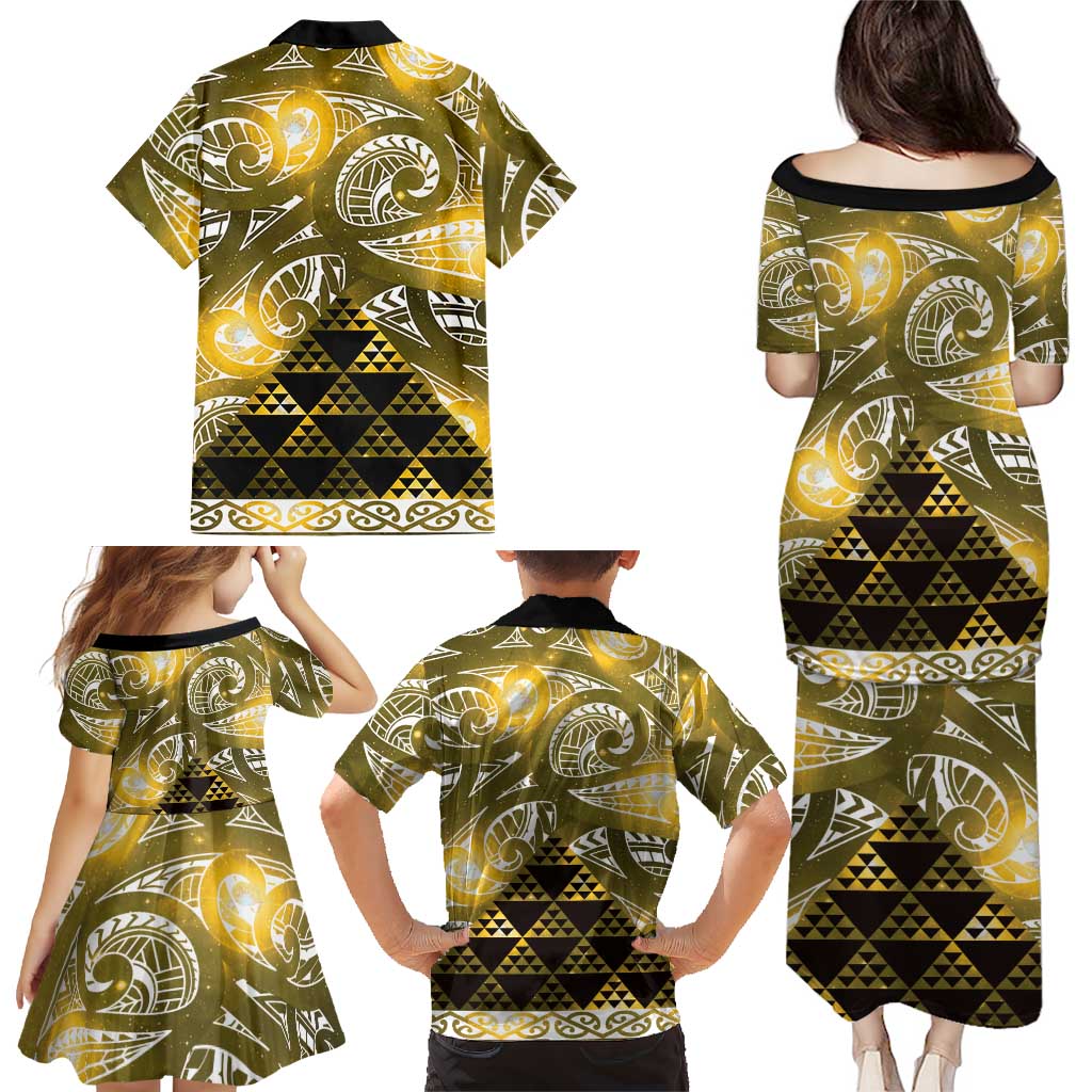 Matariki New Zealand Family Matching Puletasi and Hawaiian Shirt NZ Niho Taniwha Maori New Year Yellow Galaxy LT14 - Polynesian Pride