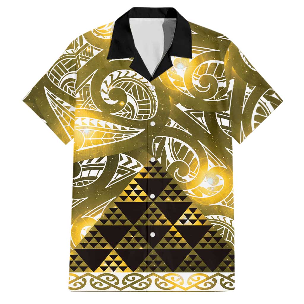 Matariki New Zealand Family Matching Puletasi and Hawaiian Shirt NZ Niho Taniwha Maori New Year Yellow Galaxy LT14 Dad's Shirt - Short Sleeve Yellow - Polynesian Pride