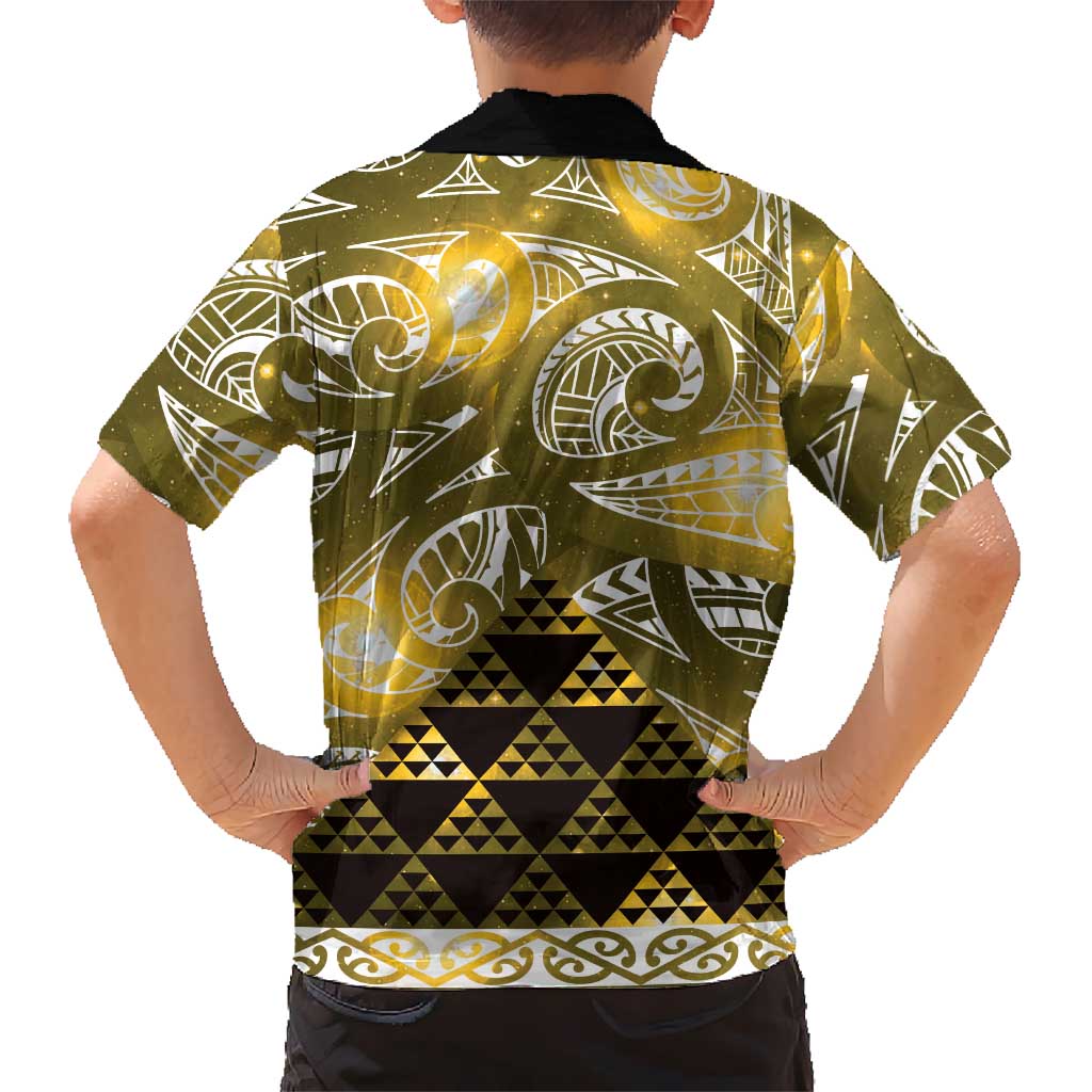 Matariki New Zealand Family Matching Summer Maxi Dress and Hawaiian Shirt NZ Niho Taniwha Maori New Year Yellow Galaxy LT14 - Polynesian Pride
