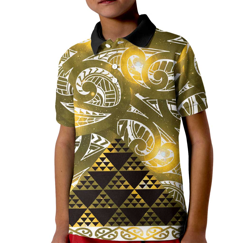 Matariki New Zealand Kid Polo Shirt NZ Niho Taniwha Maori New Year Yellow Galaxy LT14 Kid Yellow - Polynesian Pride