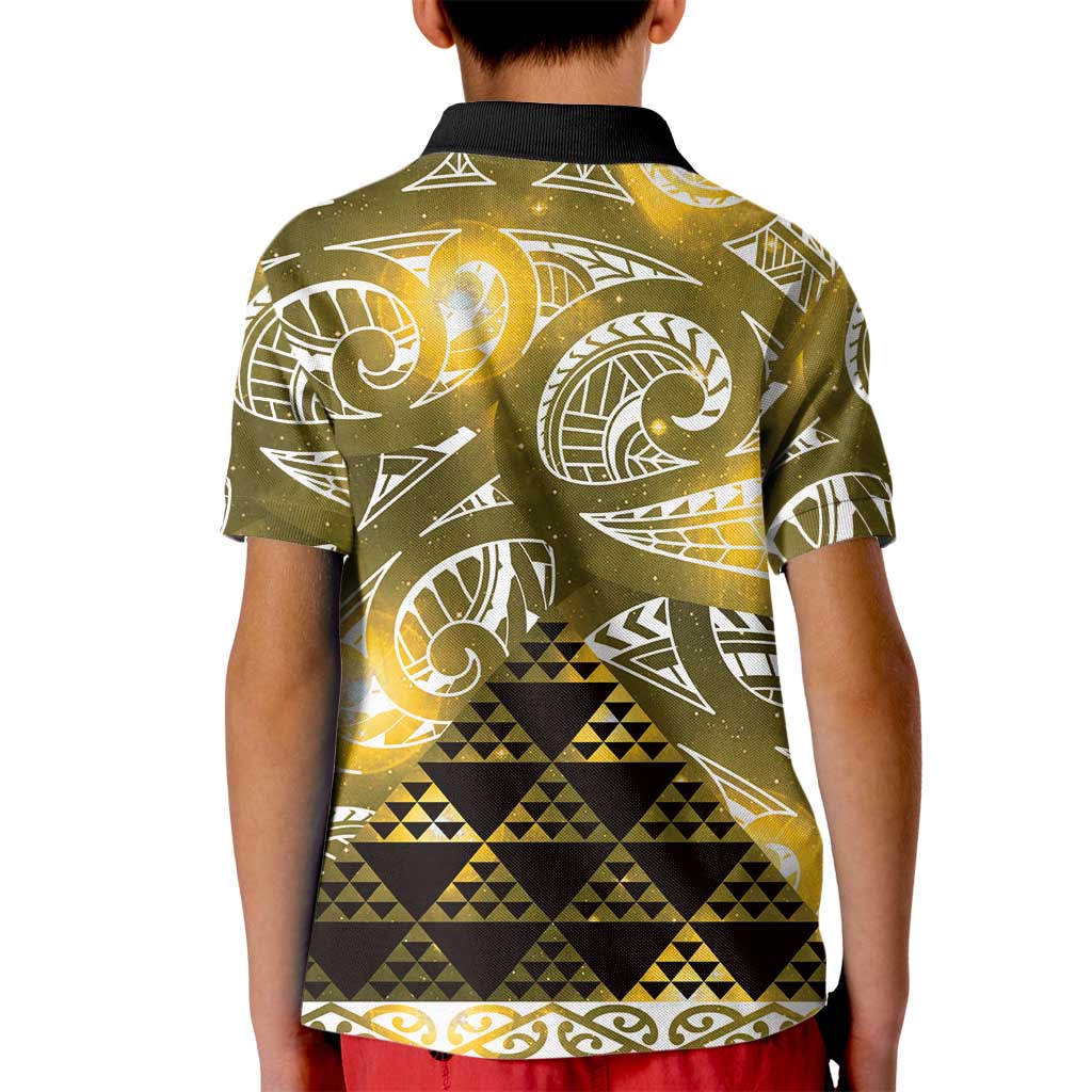 Matariki New Zealand Kid Polo Shirt NZ Niho Taniwha Maori New Year Yellow Galaxy LT14 - Polynesian Pride