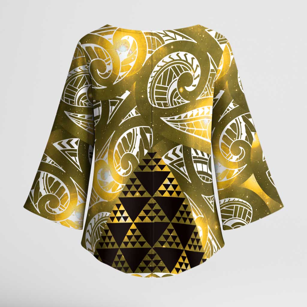 Matariki New Zealand Kimono Sleeve Blouse NZ Niho Taniwha Maori New Year Yellow Galaxy LT14 - Polynesian Pride