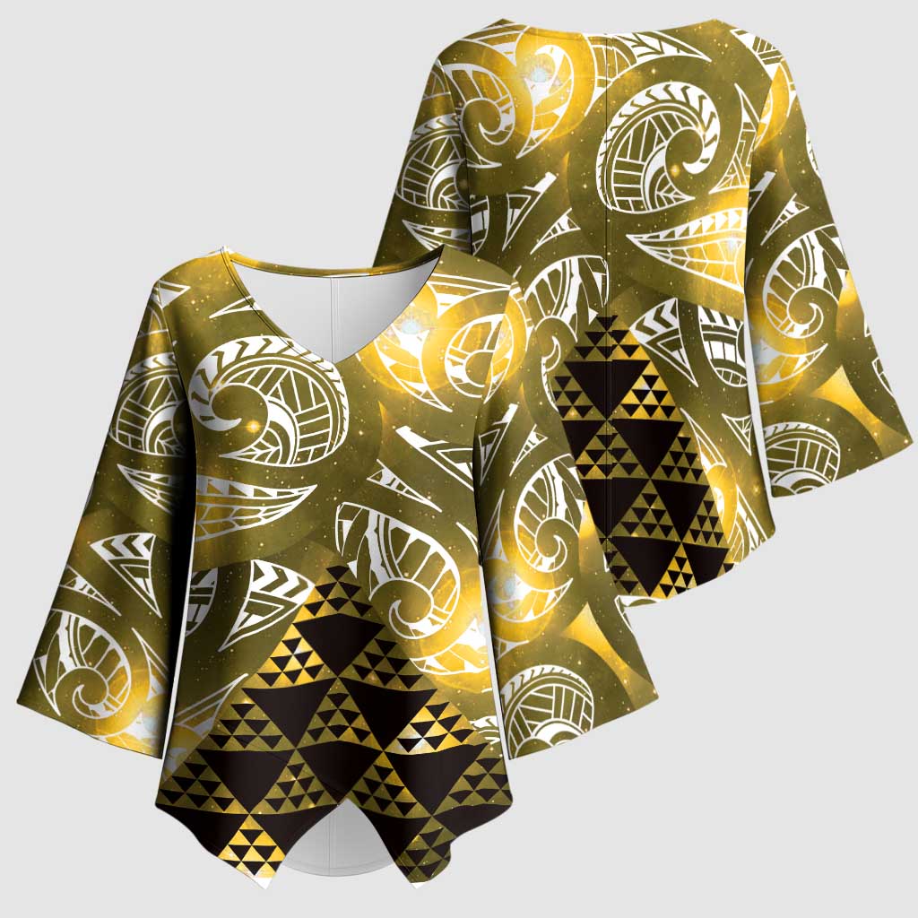 Matariki New Zealand Kimono Sleeve Blouse NZ Niho Taniwha Maori New Year Yellow Galaxy LT14 - Polynesian Pride