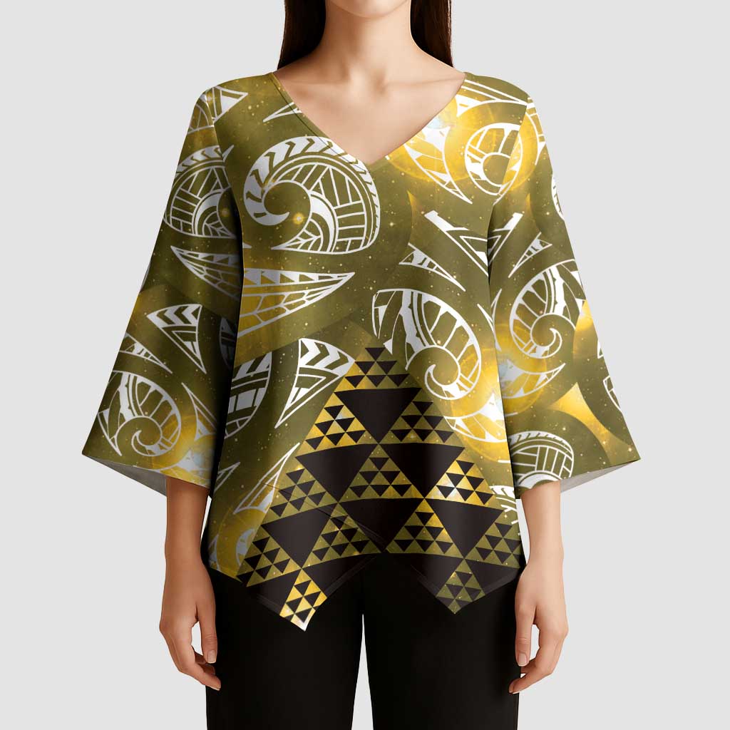 Matariki New Zealand Kimono Sleeve Blouse NZ Niho Taniwha Maori New Year Yellow Galaxy LT14 - Polynesian Pride