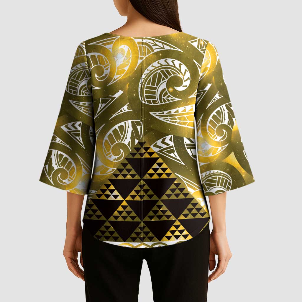 Matariki New Zealand Kimono Sleeve Blouse NZ Niho Taniwha Maori New Year Yellow Galaxy LT14 - Polynesian Pride