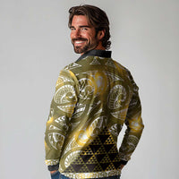 Matariki New Zealand Long Sleeve Polo Shirt NZ Niho Taniwha Maori New Year Yellow Galaxy LT14 - Polynesian Pride
