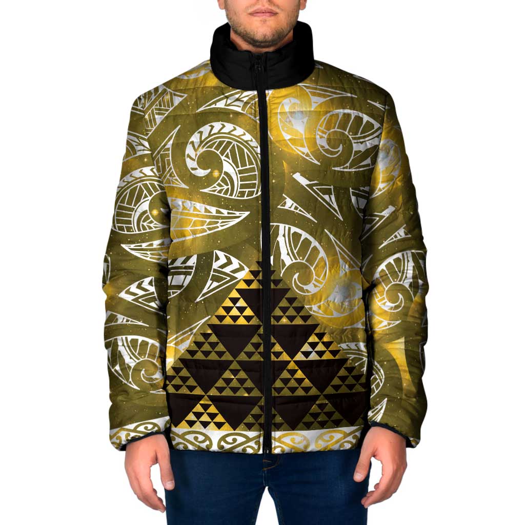 Matariki New Zealand Padded Jacket NZ Niho Taniwha Maori New Year Yellow Galaxy