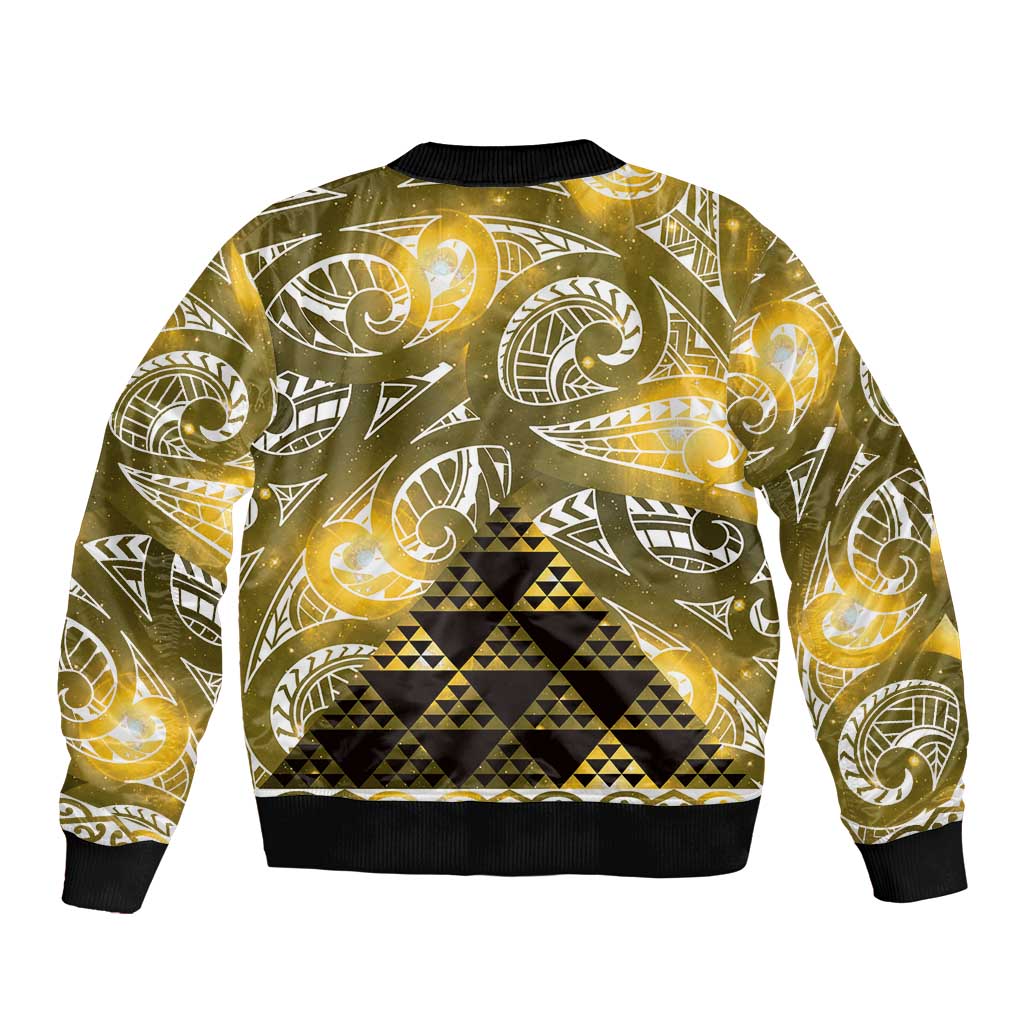Matariki New Zealand Sleeve Zip Bomber Jacket NZ Niho Taniwha Maori New Year Yellow Galaxy