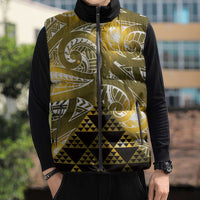 Matariki New Zealand Sleeveless Puffer Jacket NZ Niho Taniwha Maori New Year Yellow Galaxy