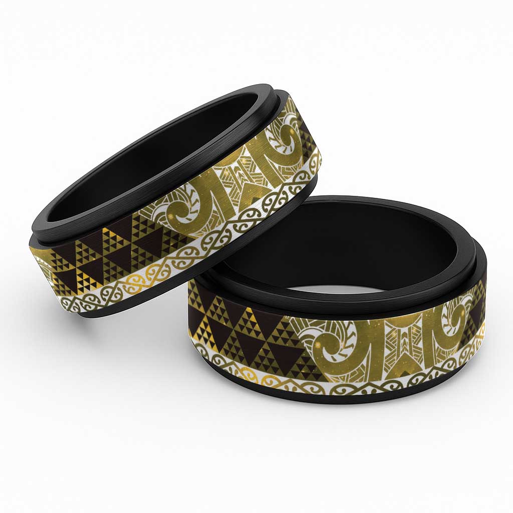 Matariki New Zealand Spinner Ring NZ Niho Taniwha Maori New Year Yellow Galaxy LT14 Black Yellow - Polynesian Pride