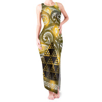 Matariki New Zealand Tank Maxi Dress NZ Niho Taniwha Maori New Year Yellow Galaxy LT14 Women Yellow - Polynesian Pride