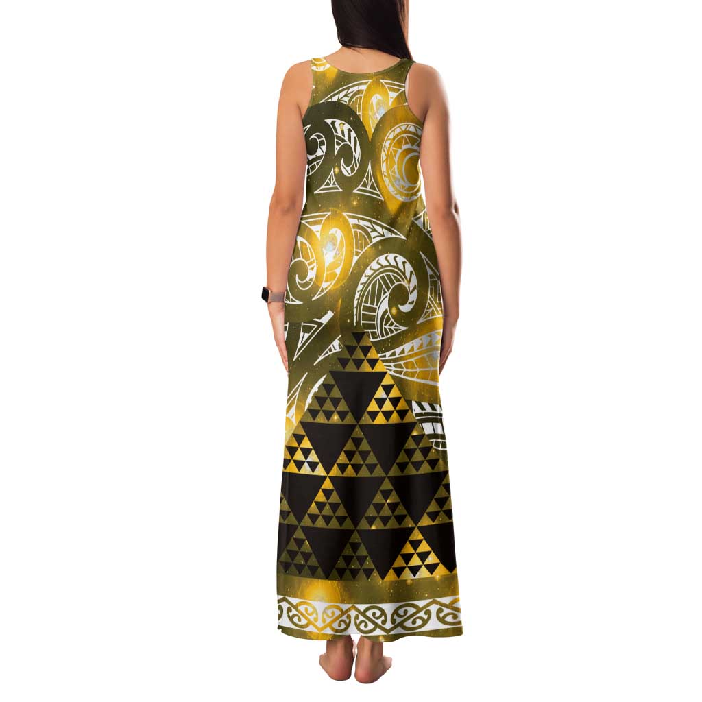Matariki New Zealand Tank Maxi Dress NZ Niho Taniwha Maori New Year Yellow Galaxy LT14 - Polynesian Pride