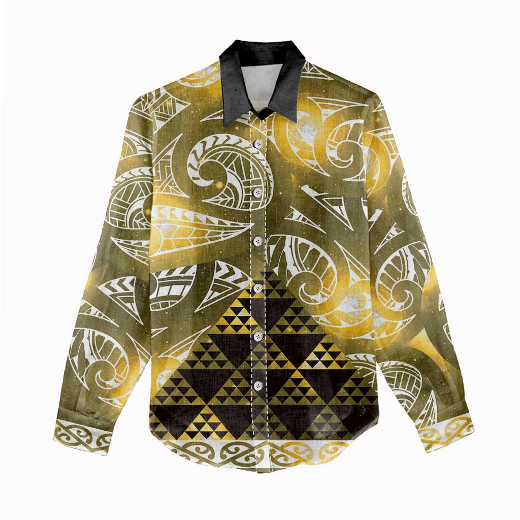 Matariki New Zealand Women Casual Shirt NZ Niho Taniwha Maori New Year Yellow Galaxy LT14 - Polynesian Pride