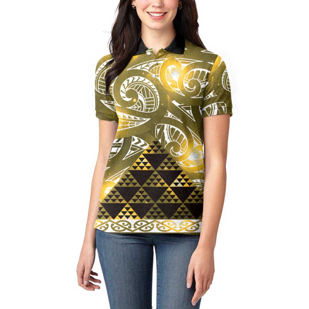 Matariki New Zealand Women Polo Shirt NZ Niho Taniwha Maori New Year Yellow Galaxy LT14 - Polynesian Pride
