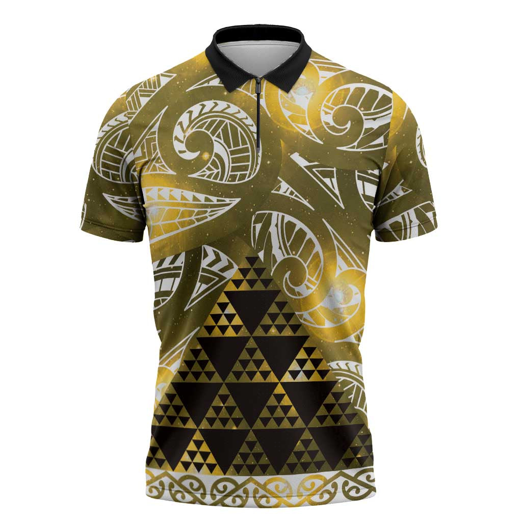 Matariki New Zealand Zipper Polo Shirt NZ Niho Taniwha Maori New Year Yellow Galaxy LT14 Yellow - Polynesian Pride