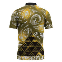 Matariki New Zealand Zipper Polo Shirt NZ Niho Taniwha Maori New Year Yellow Galaxy LT14 - Polynesian Pride