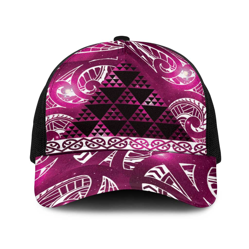 Matariki New Zealand Baseball Net Cap NZ Niho Taniwha Maori New Year Pink Galaxy LT14 One Size Black Pink - Polynesian Pride