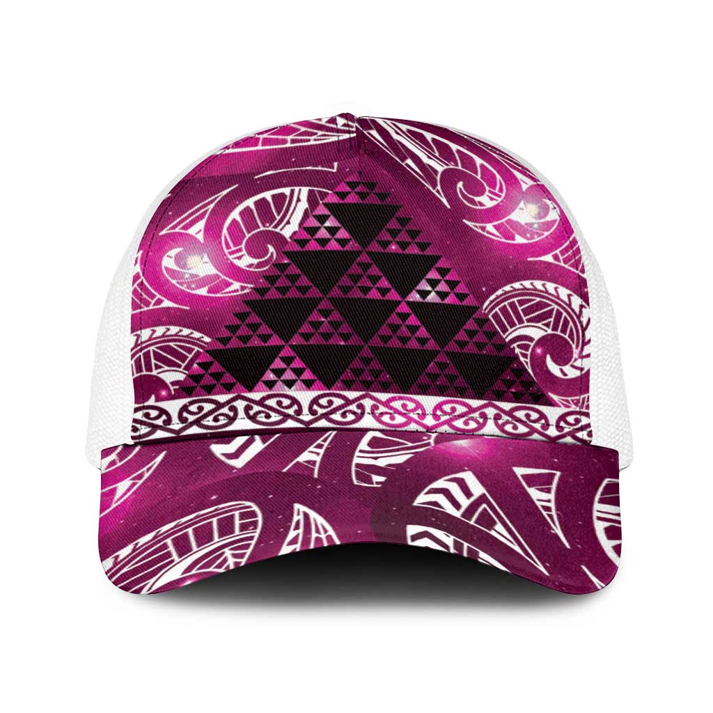 Matariki New Zealand Baseball Net Cap NZ Niho Taniwha Maori New Year Pink Galaxy LT14 One Size White Pink - Polynesian Pride