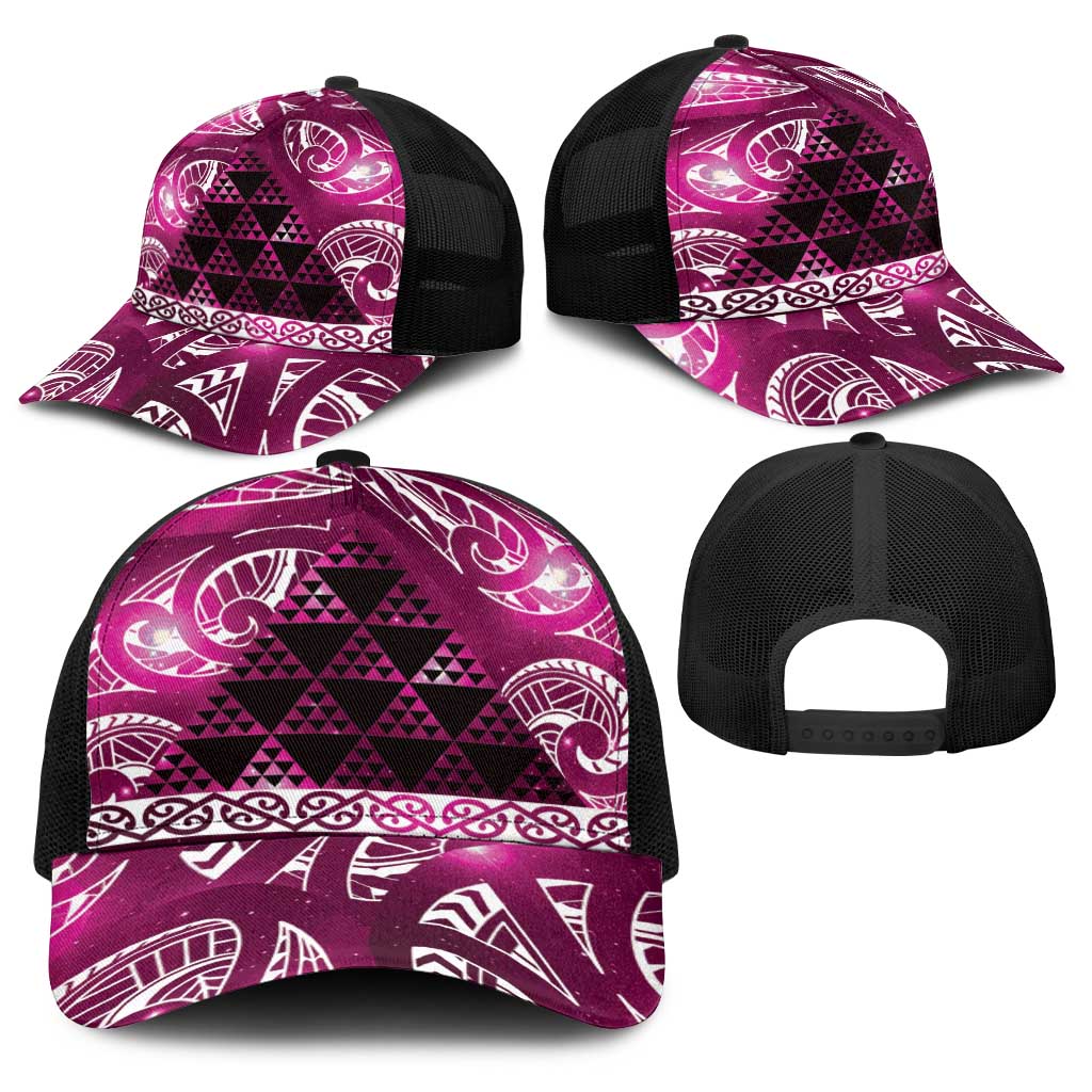 Matariki New Zealand Baseball Net Cap NZ Niho Taniwha Maori New Year Pink Galaxy LT14 - Polynesian Pride