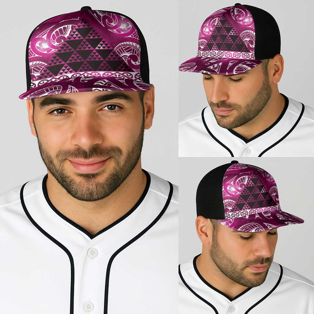 Matariki New Zealand Baseball Net Cap NZ Niho Taniwha Maori New Year Pink Galaxy LT14 - Polynesian Pride