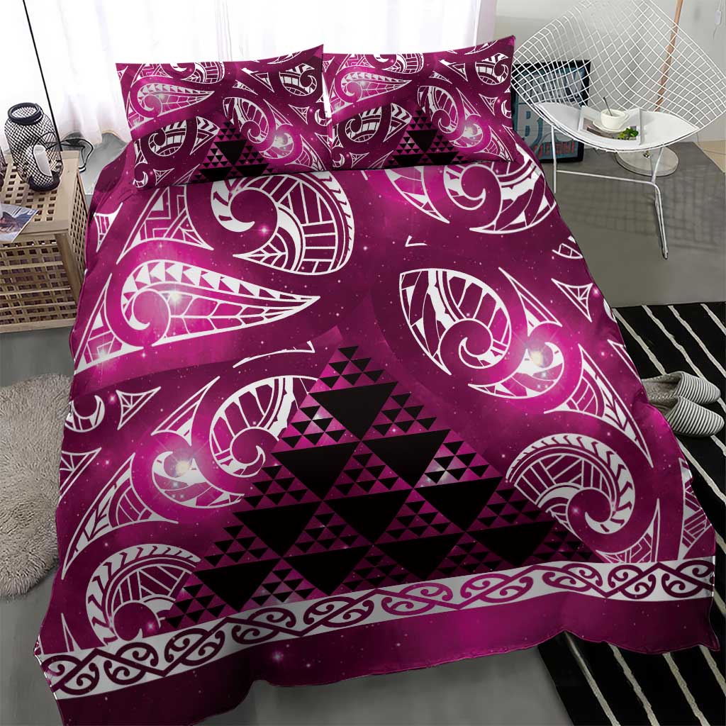 Matariki New Zealand Bedding Set NZ Niho Taniwha Maori New Year Pink Galaxy