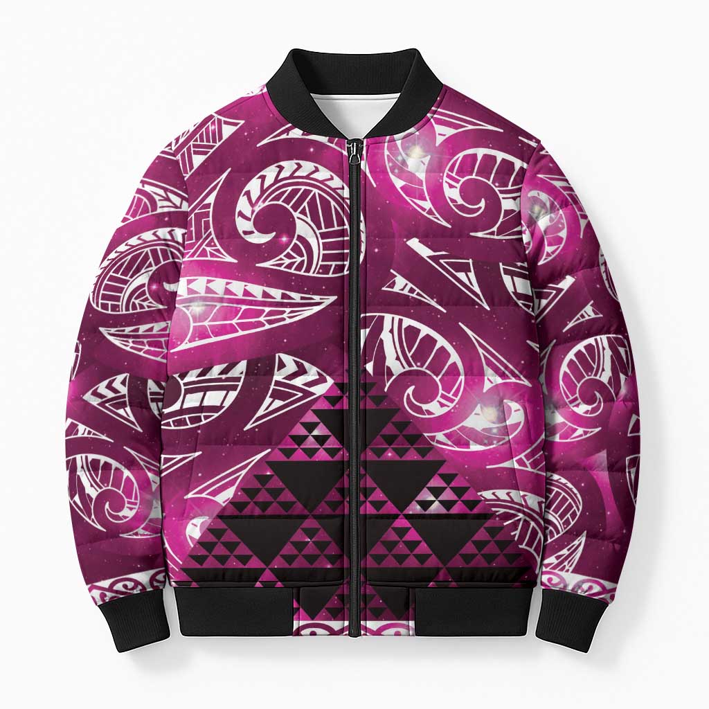 Matariki New Zealand Bomber Puffer Jacket NZ Niho Taniwha Maori New Year Pink Galaxy LT14 Unisex Pink - Polynesian Pride