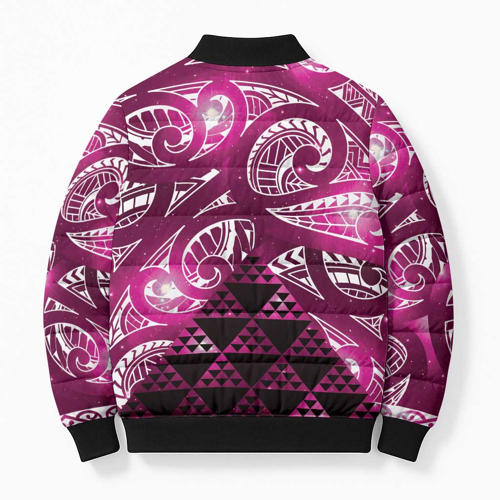 Matariki New Zealand Bomber Puffer Jacket NZ Niho Taniwha Maori New Year Pink Galaxy LT14 - Polynesian Pride