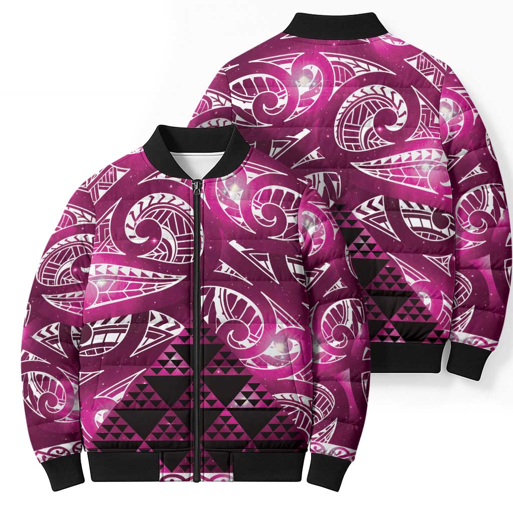 Matariki New Zealand Bomber Puffer Jacket NZ Niho Taniwha Maori New Year Pink Galaxy LT14 - Polynesian Pride