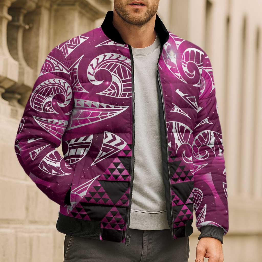 Matariki New Zealand Bomber Puffer Jacket NZ Niho Taniwha Maori New Year Pink Galaxy LT14 - Polynesian Pride
