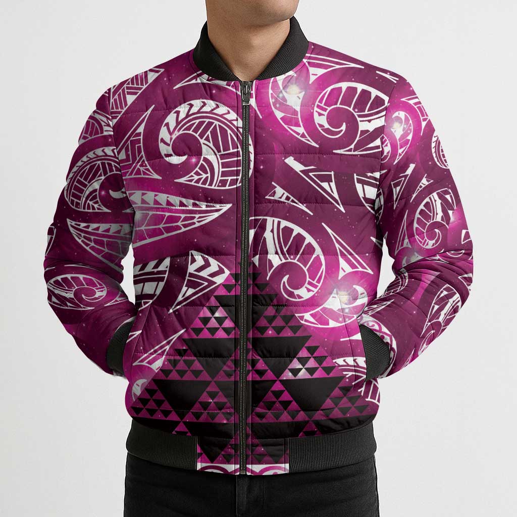 Matariki New Zealand Bomber Puffer Jacket NZ Niho Taniwha Maori New Year Pink Galaxy LT14 - Polynesian Pride