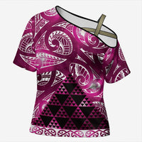 Matariki New Zealand Cross Shoulder Shirt NZ Niho Taniwha Maori New Year Pink Galaxy LT14 Female Pink - Polynesian Pride