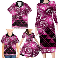 Matariki New Zealand Family Matching Long Sleeve Bodycon Dress and Hawaiian Shirt NZ Niho Taniwha Maori New Year Pink Galaxy LT14 - Polynesian Pride