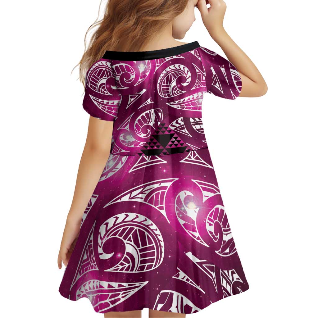 Matariki New Zealand Family Matching Off Shoulder Maxi Dress and Hawaiian Shirt NZ Niho Taniwha Maori New Year Pink Galaxy LT14 - Polynesian Pride