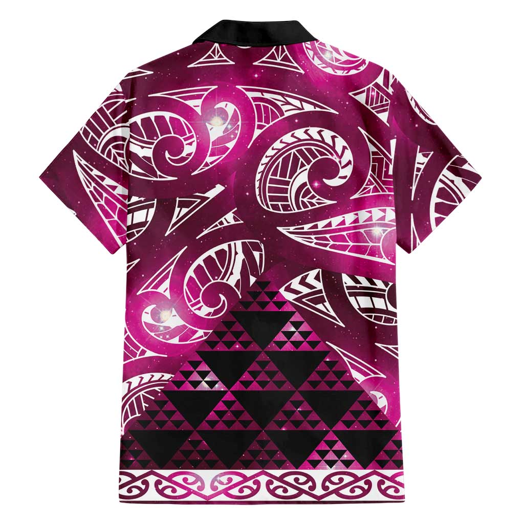 Matariki New Zealand Family Matching Off Shoulder Maxi Dress and Hawaiian Shirt NZ Niho Taniwha Maori New Year Pink Galaxy LT14 - Polynesian Pride