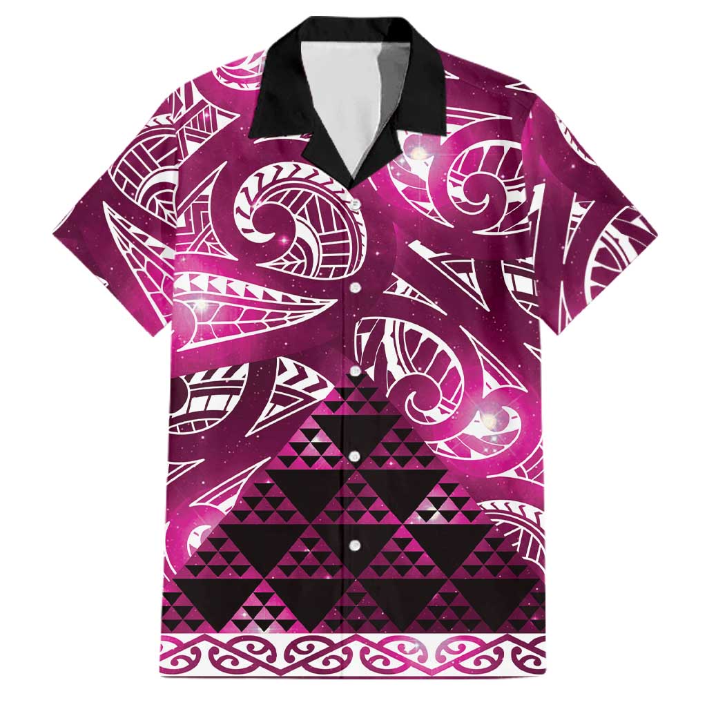 Matariki New Zealand Family Matching Off Shoulder Short Dress and Hawaiian Shirt NZ Niho Taniwha Maori New Year Pink Galaxy LT14 Dad's Shirt - Short Sleeve Pink - Polynesian Pride