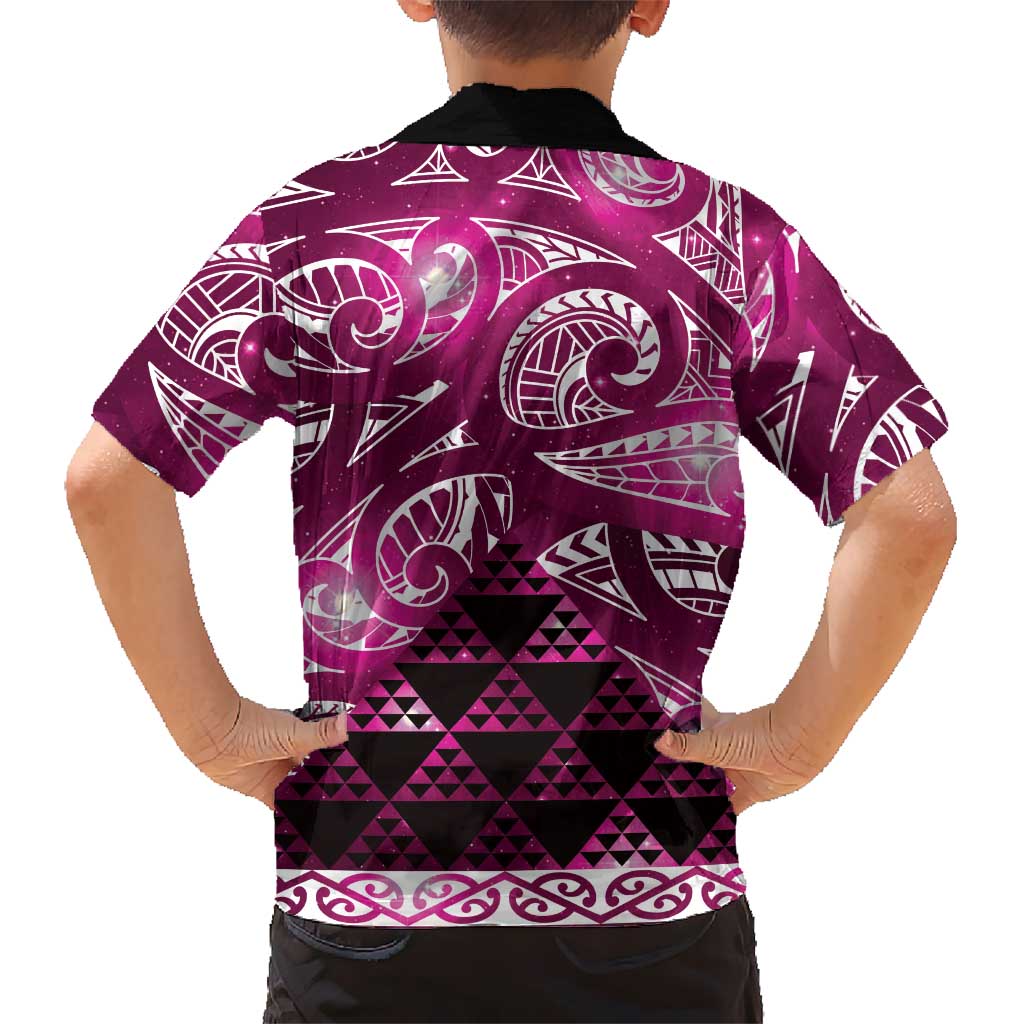Matariki New Zealand Family Matching Short Sleeve Bodycon Dress and Hawaiian Shirt NZ Niho Taniwha Maori New Year Pink Galaxy LT14 - Polynesian Pride