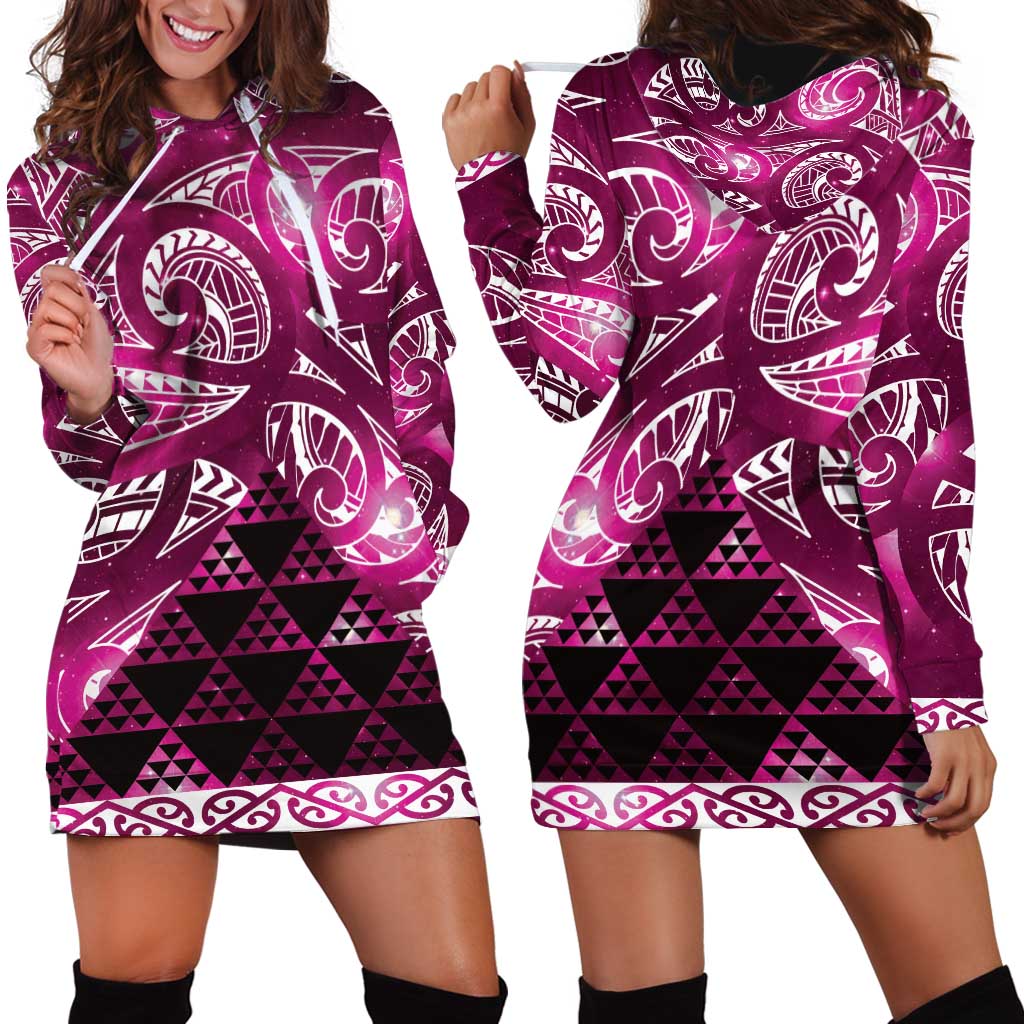 Matariki New Zealand Hoodie Dress NZ Niho Taniwha Maori New Year Pink Galaxy LT14 - Polynesian Pride