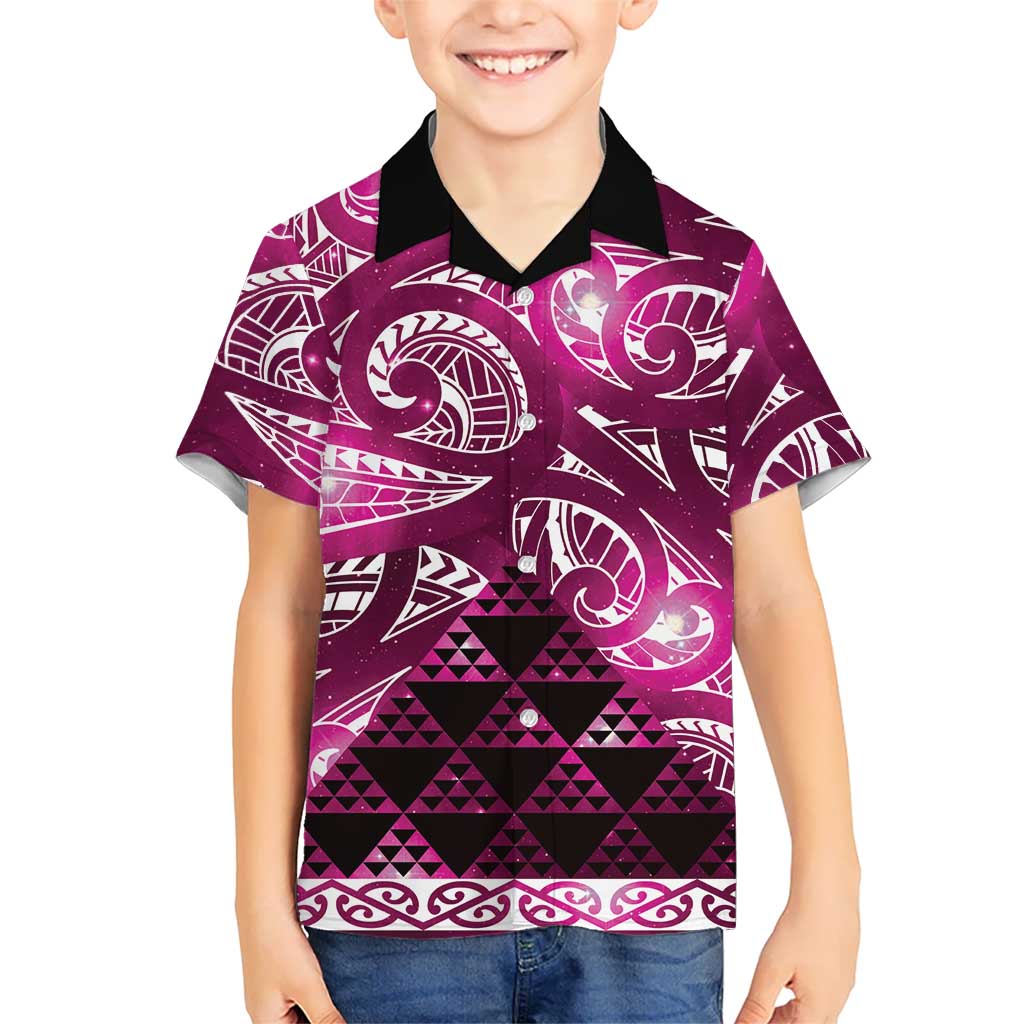 Matariki New Zealand Kid Hawaiian Shirt NZ Niho Taniwha Maori New Year Pink Galaxy