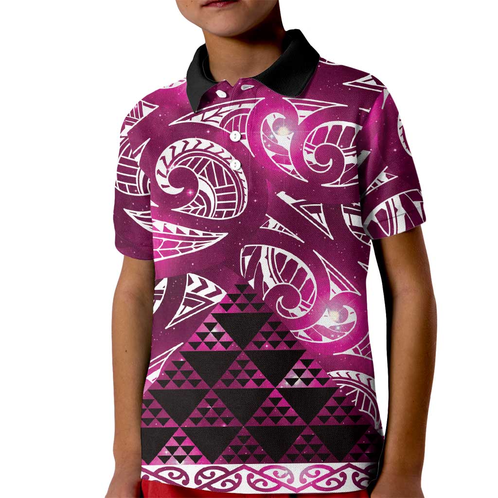 Matariki New Zealand Kid Polo Shirt NZ Niho Taniwha Maori New Year Pink Galaxy LT14 Kid Pink - Polynesian Pride