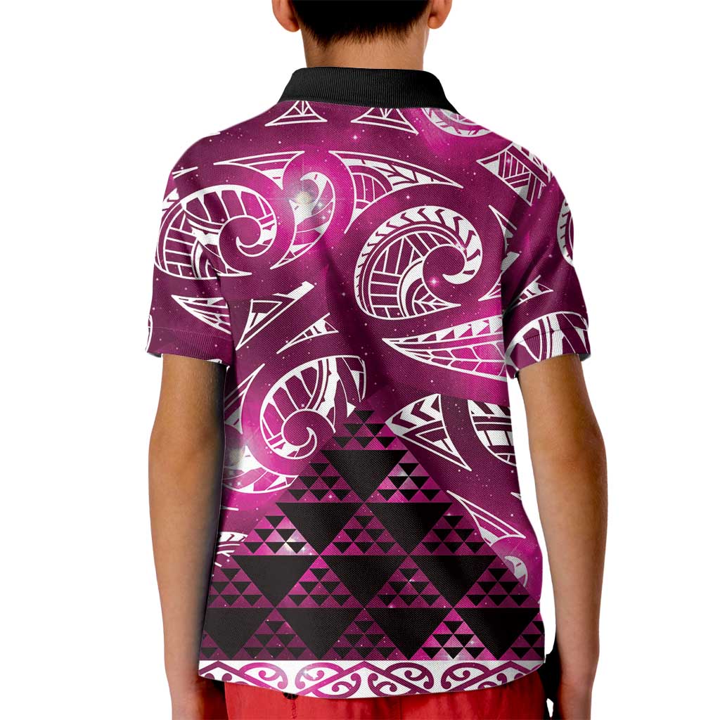 Matariki New Zealand Kid Polo Shirt NZ Niho Taniwha Maori New Year Pink Galaxy LT14 - Polynesian Pride