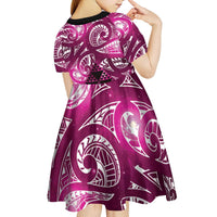 Matariki New Zealand Kid Short Sleeve Dress NZ Niho Taniwha Maori New Year Pink Galaxy LT14 - Polynesian Pride