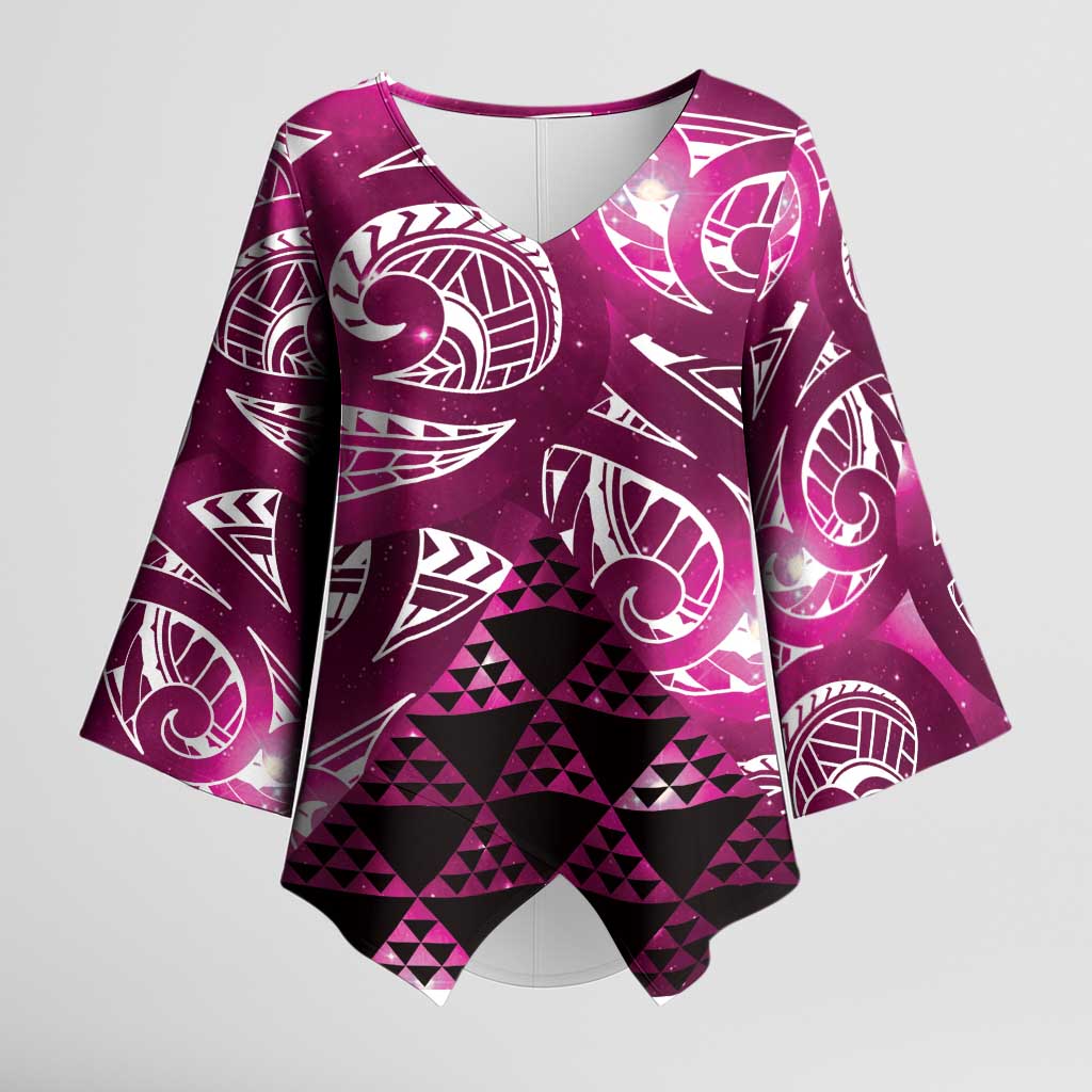 Matariki New Zealand Kimono Sleeve Blouse NZ Niho Taniwha Maori New Year Pink Galaxy LT14 Female Pink - Polynesian Pride