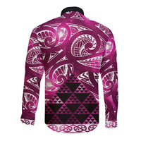 Matariki New Zealand Long Sleeve Button Shirt NZ Niho Taniwha Maori New Year Pink Galaxy