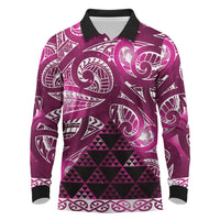 Matariki New Zealand Long Sleeve Polo Shirt NZ Niho Taniwha Maori New Year Pink Galaxy LT14 Pink - Polynesian Pride