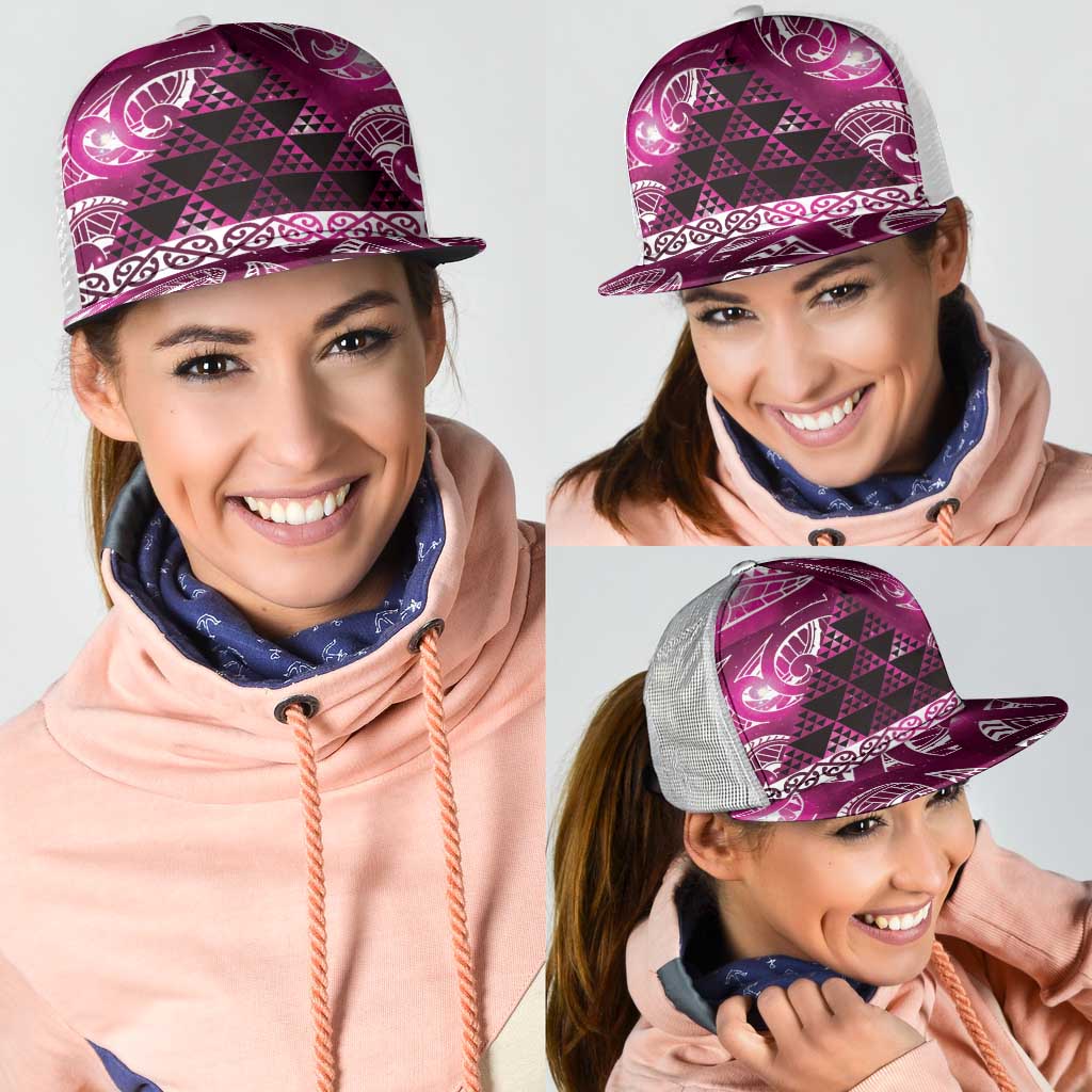 Matariki New Zealand Mesh Trucker Cap NZ Niho Taniwha Maori New Year Pink Galaxy