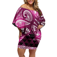 Matariki New Zealand Off Shoulder Short Dress NZ Niho Taniwha Maori New Year Pink Galaxy LT14 Women Pink - Polynesian Pride