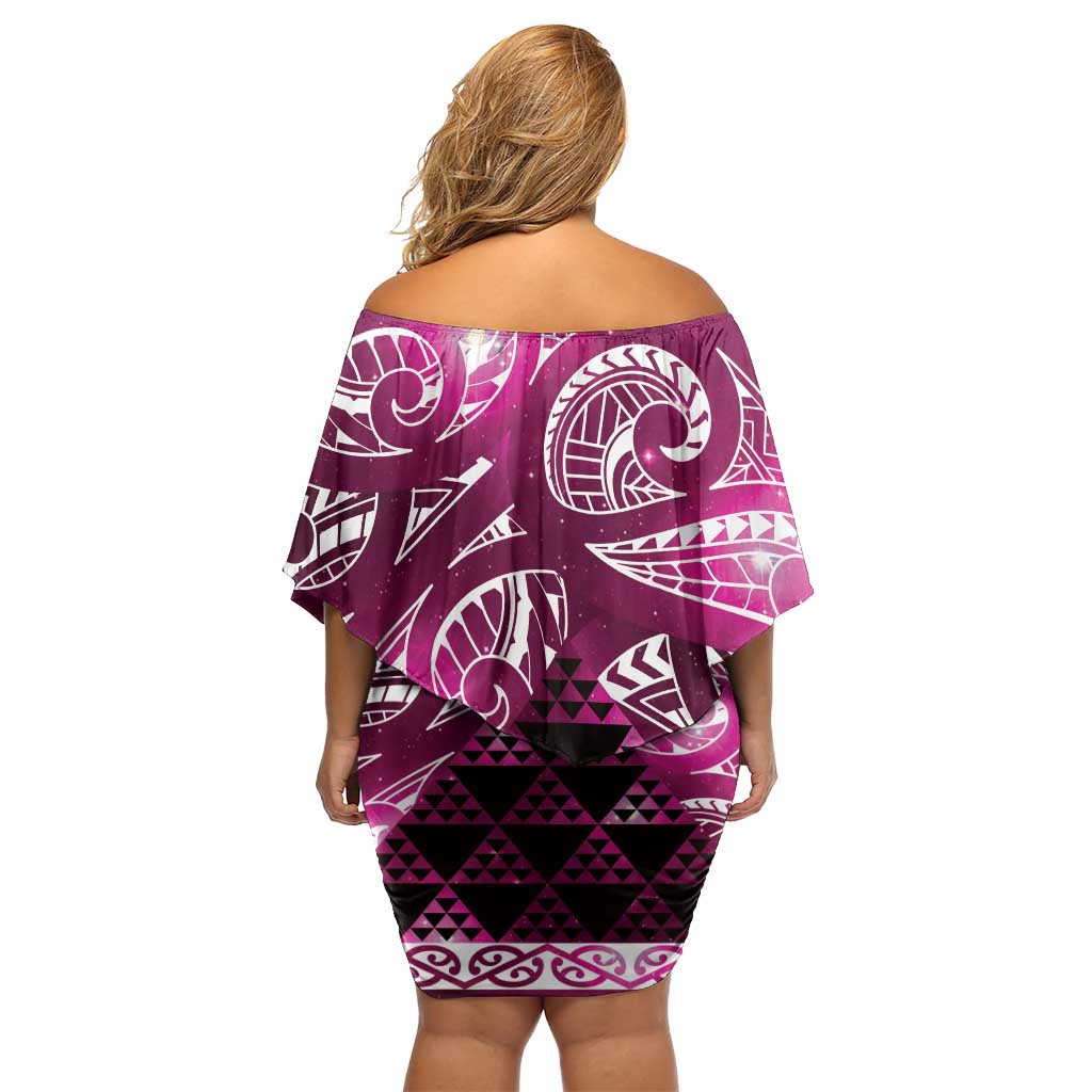 Matariki New Zealand Off Shoulder Short Dress NZ Niho Taniwha Maori New Year Pink Galaxy LT14 - Polynesian Pride