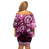 Matariki New Zealand Off Shoulder Short Dress NZ Niho Taniwha Maori New Year Pink Galaxy LT14 - Polynesian Pride
