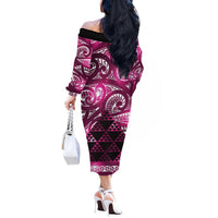 Matariki New Zealand Off The Shoulder Long Sleeve Dress NZ Niho Taniwha Maori New Year Pink Galaxy LT14 - Polynesian Pride