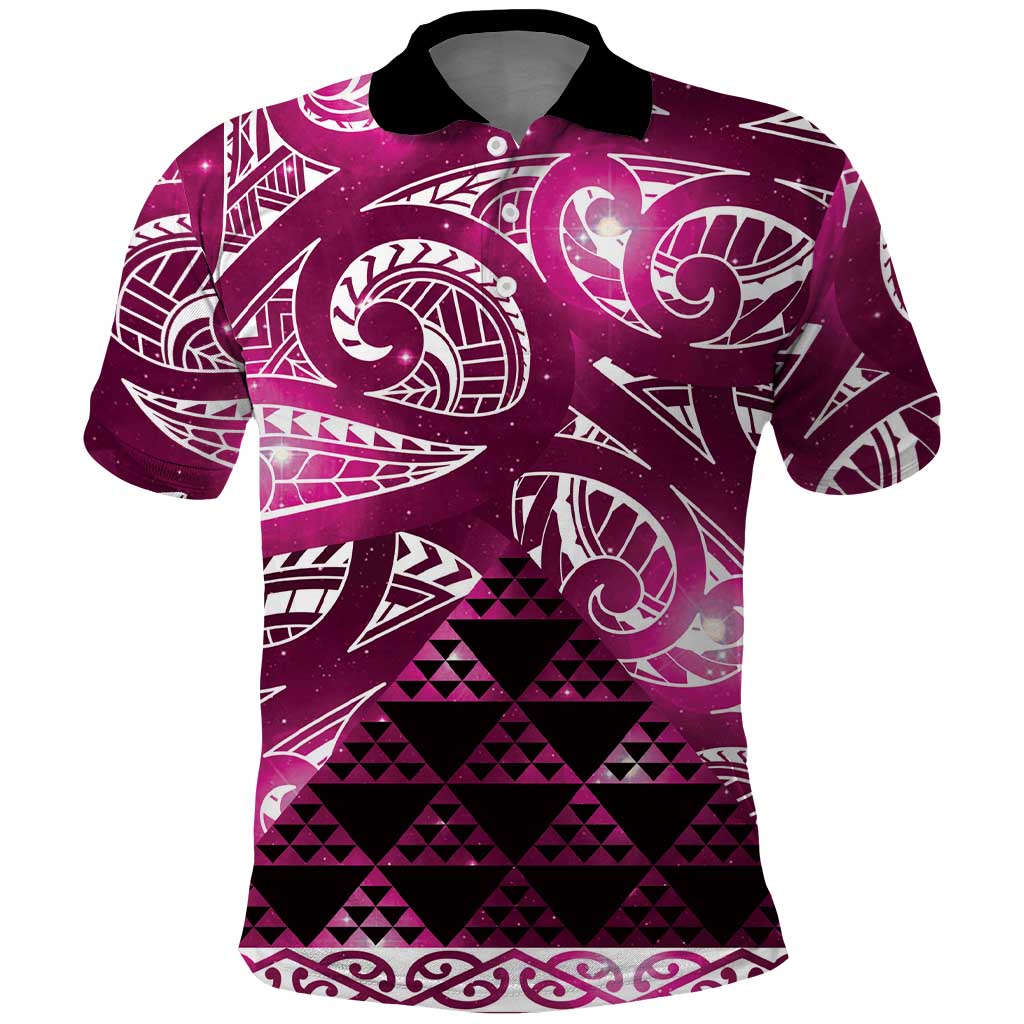 Matariki New Zealand Polo Shirt NZ Niho Taniwha Maori New Year Pink Galaxy LT14 Pink - Polynesian Pride